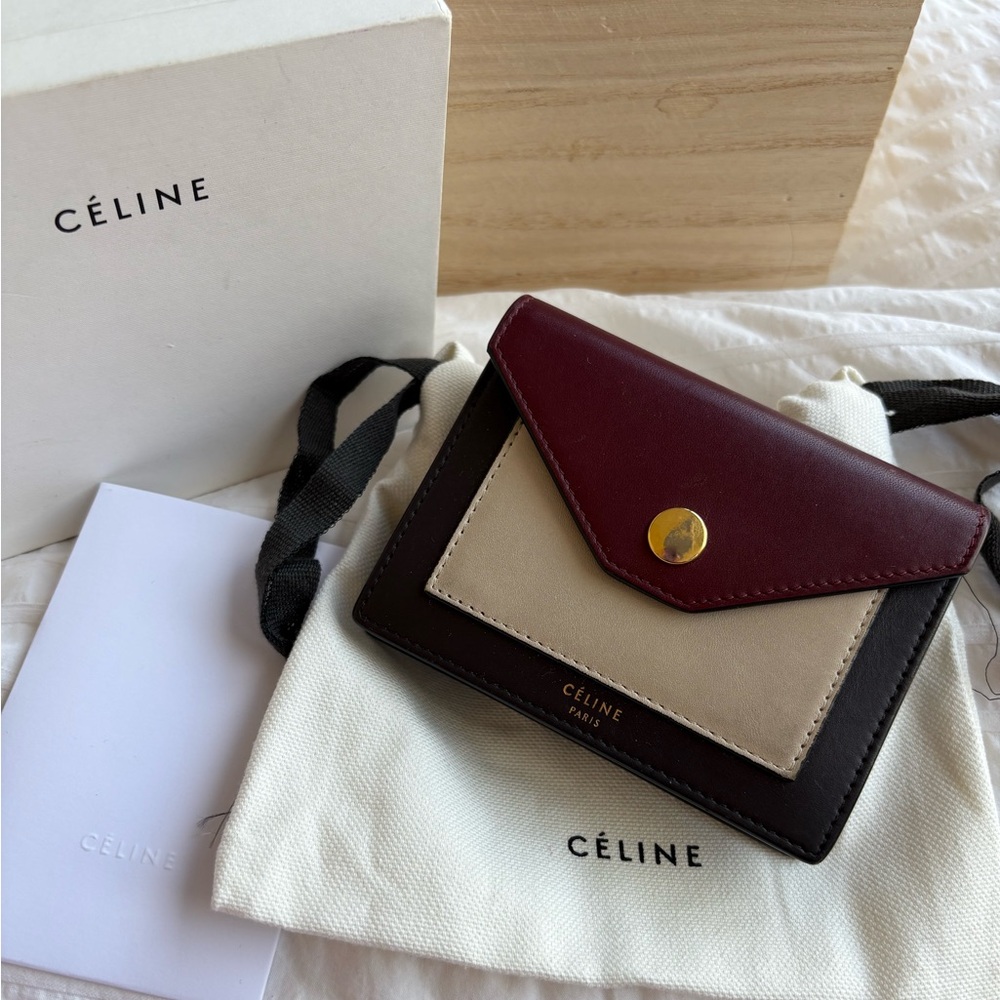 Celine Burgundy Calfskin Pocket Card Holder